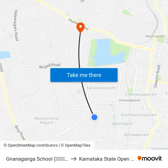 Gnanaganga School (ಜ್ಞಾನಗಂಗಾ ಶಾಲೆ) to Karnataka State Open University map