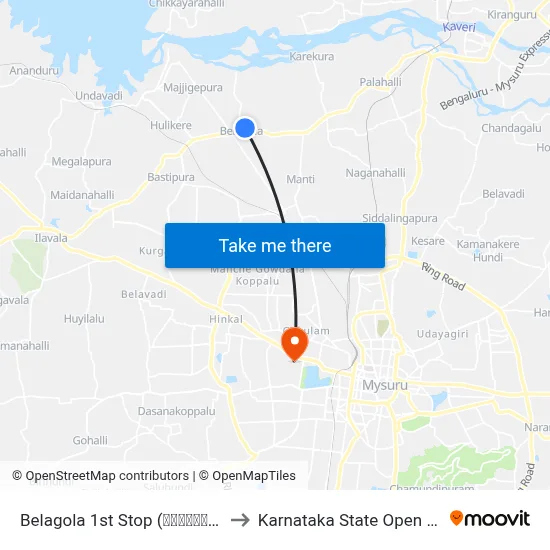 Belagola 1st Stop (ಬೆಳಗೊಳ ಮೊದಲನೇ ನಿ.) to Karnataka State Open University map