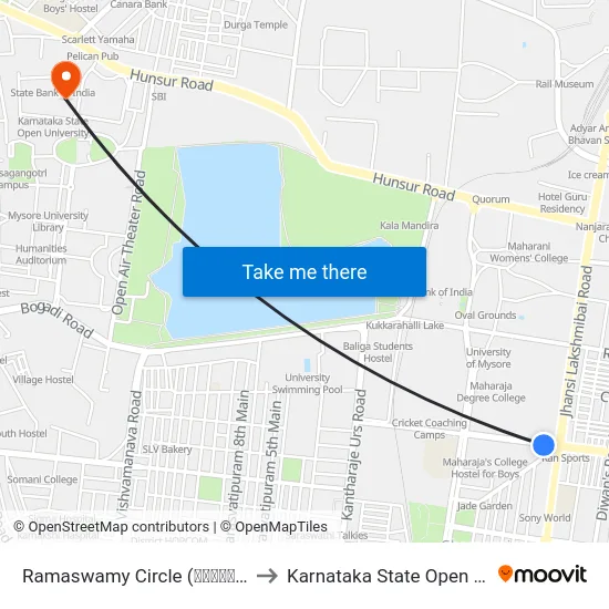 Ramaswamy Circle (ರಾಮಸ್ವಾಮಿ ವೃತ್ತ) to Karnataka State Open University map