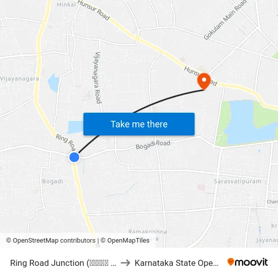 Ring Road Junction (ರಿಂಗ್ ರೋಡ್ ಜಂಕ್ಷನ್) to Karnataka State Open University map