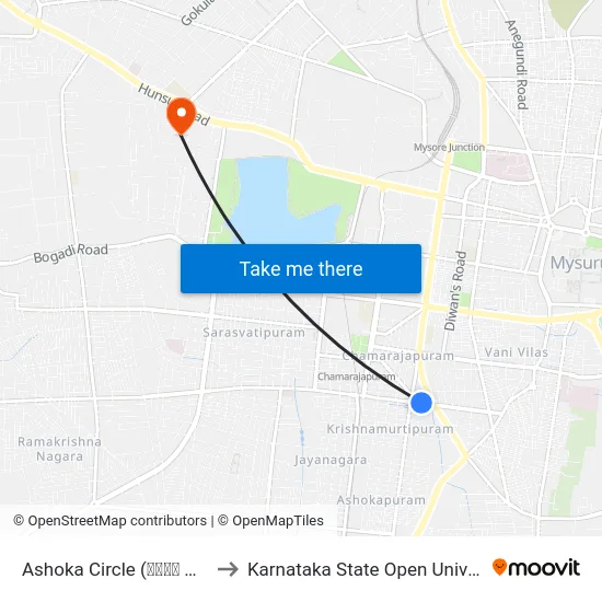 Ashoka Circle (ಅಶೋಕ ವೃತ್ತ) to Karnataka State Open University map