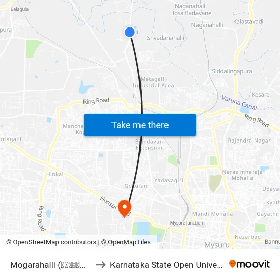 Mogarahalli (ಮೊಗರಹಳ್ಳಿ) to Karnataka State Open University map