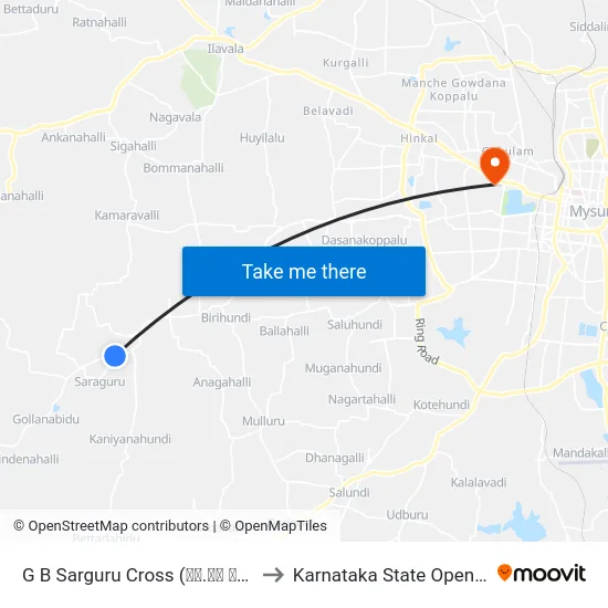 G B Sarguru Cross (ಜಿ.ಬಿ ಸರಗೂರು ಕ್ರಾಸ್) to Karnataka State Open University map