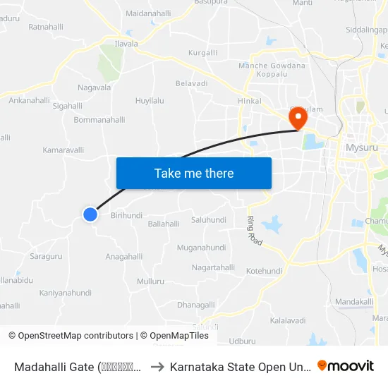 Madahalli Gate (ಮಾದಹಳ್ಳಿ ಗೇಟ್) to Karnataka State Open University map