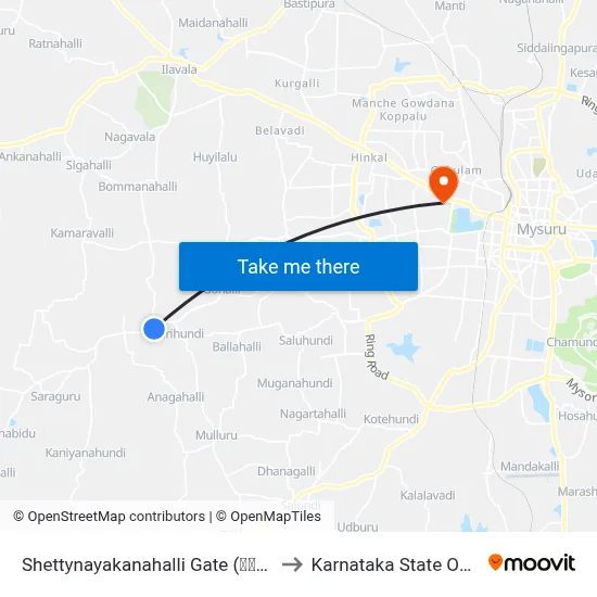 Shettynayakanahalli Gate (ಶೆಟ್ಟಿನಾಯಕನಹಳ್ಳಿ ಗೇಟ್) to Karnataka State Open University map