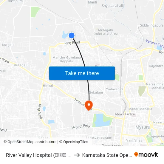 River Valley Hospital (ರಿವರ್ ವ್ಯಾಲೀ ಆಸ್ಪತ್ರೆ) to Karnataka State Open University map