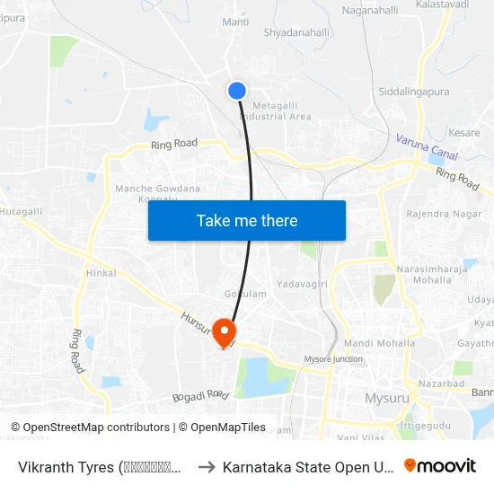 Vikranth Tyres (ವಿಕ್ರಾಂತ್ ಟೈರ‍್ಸ್) to Karnataka State Open University map