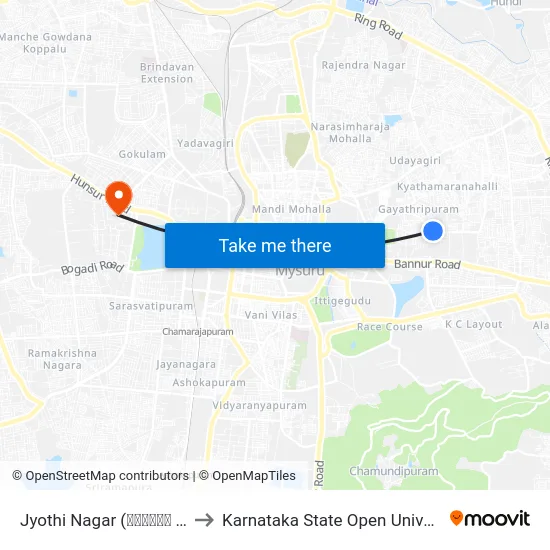Jyothi Nagar (ಜ್ಯೋತಿ ನಗರ) to Karnataka State Open University map