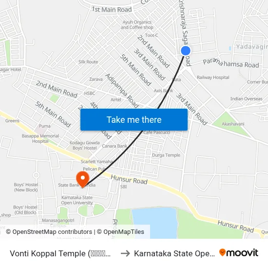 Vonti Koppal Temple (ವಂಟಿಕೊಪ್ಪಲ್ ದೇವಸ್ಥಾನ) to Karnataka State Open University map