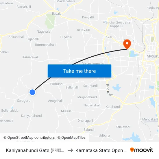 Kaniyanahundi Gate (ಕನಿಯನಹುಂಡಿ ಗೇಟ್) to Karnataka State Open University map