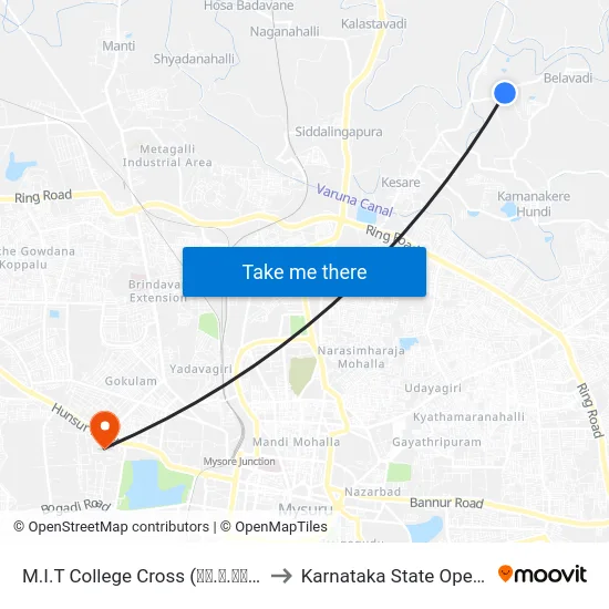 M.I.T College Cross (ಎಂ.ಐ.ಟಿ ಕಾಲೇಜು ಕ್ರಾಸ್) to Karnataka State Open University map