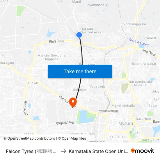 Falcon Tyres (ಫಾಲ್ಕನ್ ಟೈರ‍್ಸ್) to Karnataka State Open University map