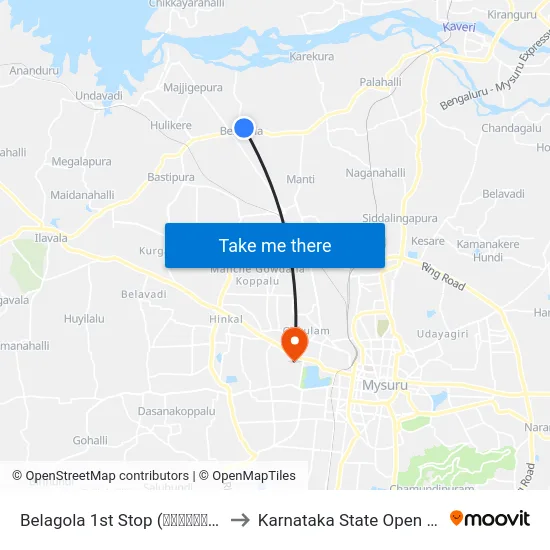 Belagola 1st Stop (ಬೆಳಗೊಳ ಮೊದಲನೇ ನಿ.) to Karnataka State Open University map