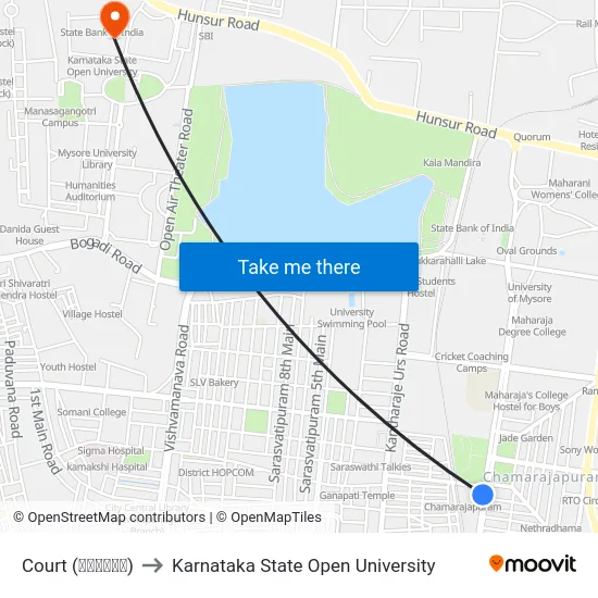 Court (ಕೋರ್ಟ್‌) to Karnataka State Open University map