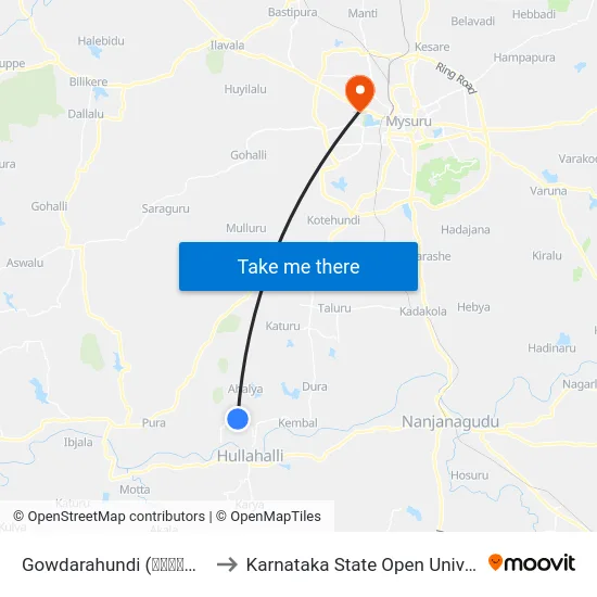Gowdarahundi (ಗೌಡರಹುಂಡಿ) to Karnataka State Open University map