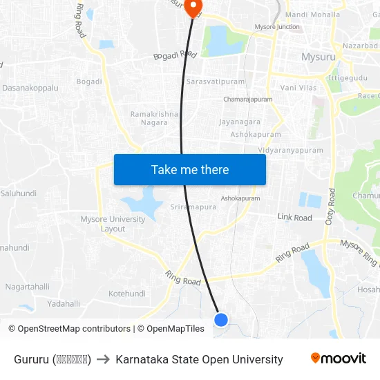 Gururu (ಗುರೂರು) to Karnataka State Open University map