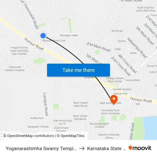 Yoganarashimha Swamy Temple (ಯೋಗನರಸಿಂಹ ಸ್ವಾಮಿ ದೇವಸ್ಥಾನ) to Karnataka State Open University map