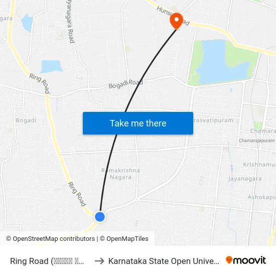 Ring Road (ರಿಂಗ್ ರಸ್ತೆ) to Karnataka State Open University map