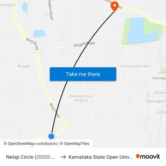 Netaji Circle (ನೇತಾಜಿ ವೃತ್ತ) to Karnataka State Open University map