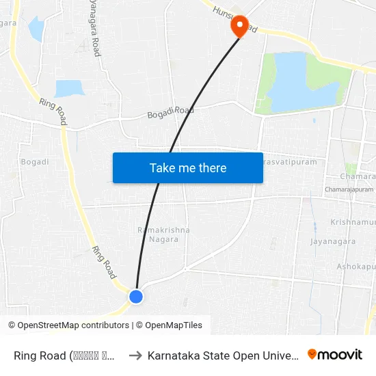 Ring Road (ರಿಂಗ್ ರಸ್ತೆ) to Karnataka State Open University map