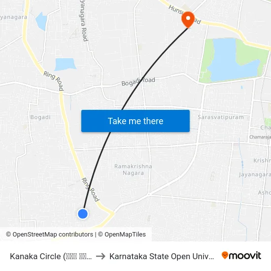 Kanaka Circle (ಕನಕ ವೃತ್ತ) to Karnataka State Open University map