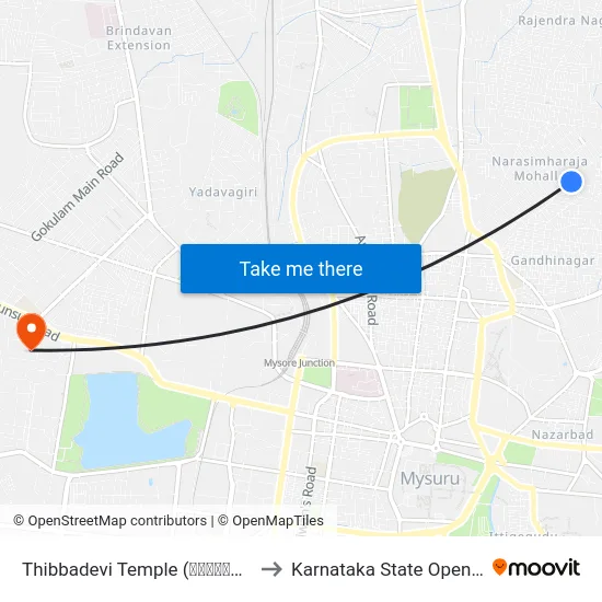 Thibbadevi Temple (ತಿಬ್ಬದೇವಿ ದೇವಸ್ಥಾನ) to Karnataka State Open University map