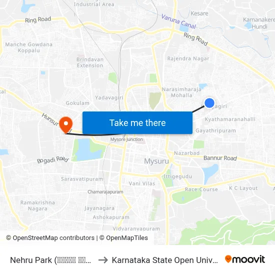 Nehru Park (ನೆಹರೂ ಪಾರ್ಕ್‌) to Karnataka State Open University map