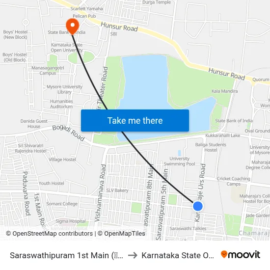 Saraswathipuram 1st Main (ಸರಸ್ವತಿ ಪುರಂ 1ನೇ ಮೈನ್) to Karnataka State Open University map