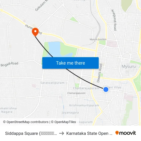 Siddappa Square (ಸಿದ್ದಪ್ಪ ಸ್ಕ್ವೇರ್) to Karnataka State Open University map