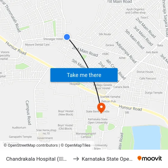 Chandrakala Hospital (ಚಂದ್ರಕಲ ಆಸ್ಪತ್ರೆ) to Karnataka State Open University map
