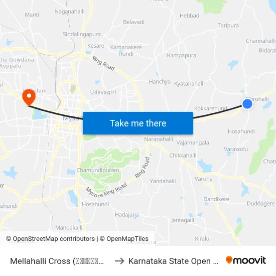 Mellahalli Cross (ಮೆಲ್ಲಹಳ್ಳಿ ಕ್ರಾಸ್) to Karnataka State Open University map