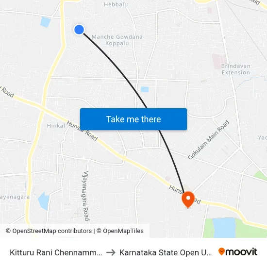 Kitturu Rani Chennamma Circle to Karnataka State Open University map