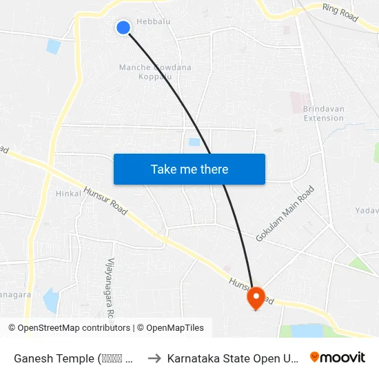 Ganesh Temple (ಗಣೇಶ ದೇವಸ್ಥಾನ) to Karnataka State Open University map