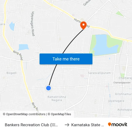 Bankers Recreation Club (ಬ್ಯಾಂಕರ‍್ಸ್ ರಿಕ್ರಿಯೇಷನ್ ಕ್ಲಬ್) to Karnataka State Open University map