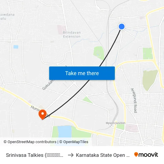 Srinivasa Talkies (ಶ್ರೀನಿವಾಸ ಟಾಕೀಸ್) to Karnataka State Open University map