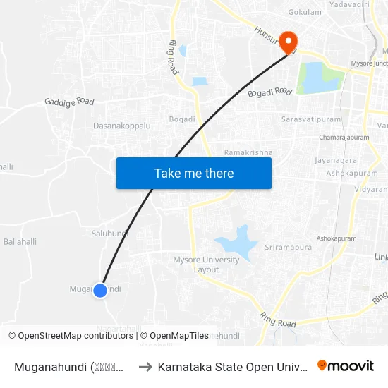 Muganahundi (ಮೂಗನಹುಂಡಿ) to Karnataka State Open University map