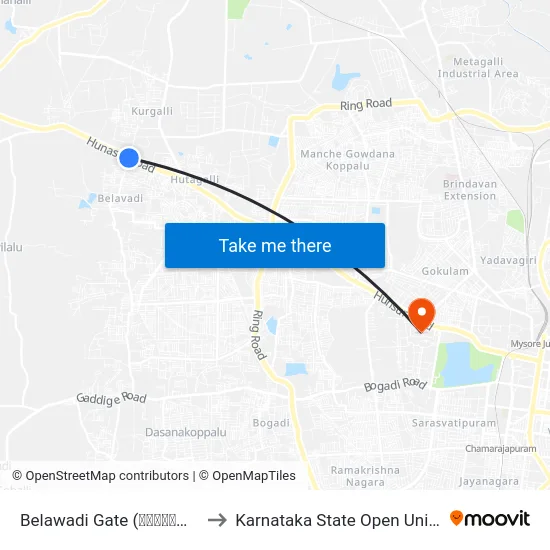 Belawadi Gate (ಬೆಳವಾಡಿ ಗೇಟ್) to Karnataka State Open University map