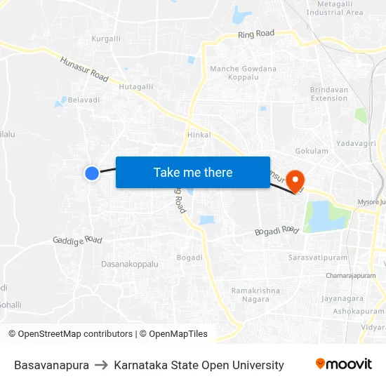 Basavanapura to Karnataka State Open University map
