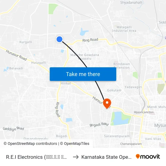 R.E.I Electronics (ಆರ್.ಇ.ಐ ಎಲೆಕ್ಟ್ರಾನಿಕ್ಸ್) to Karnataka State Open University map