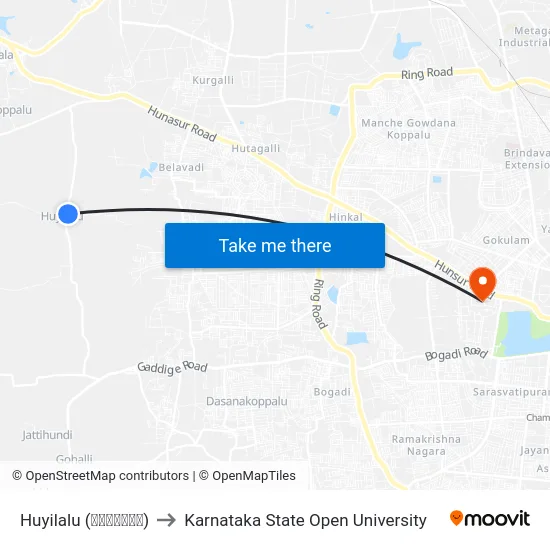 Huyilalu (ಹುಯಿಳಲು) to Karnataka State Open University map