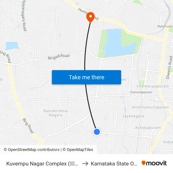 Kuvempu Nagar Complex (ಕುವೆಂಪುನಗರ ಕಾಂಪ್ಲೆಕ್ಸ್) to Karnataka State Open University map