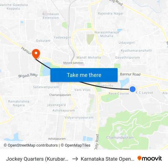 Jockey Quarters (Kurubarahalli Circle) to Karnataka State Open University map