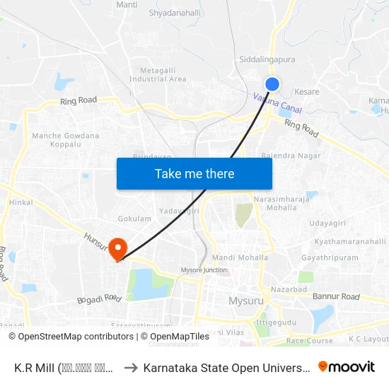 K.R Mill (ಕೆ.ಆರ್ ಮಿಲ್) to Karnataka State Open University map