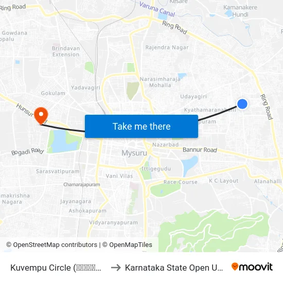 Kuvempu Circle (ಕುವೆಂಪು ವೃತ್ತ) to Karnataka State Open University map