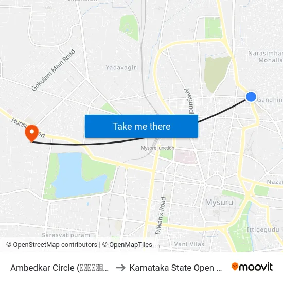Ambedkar Circle (ಅಂಬೇಡ್ಕರ್ ವೃತ್ತ) to Karnataka State Open University map