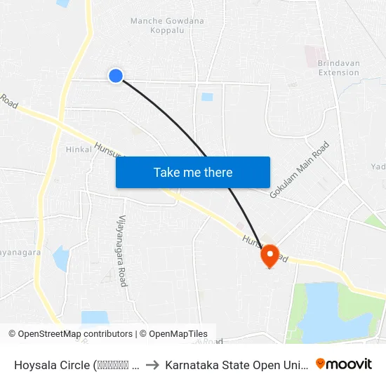 Hoysala Circle (ಹೊಯ್ಸಳ ವೃ‌ತ್ತ) to Karnataka State Open University map