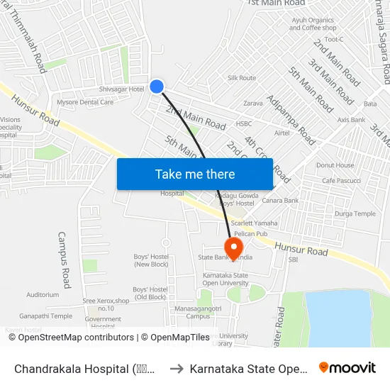 Chandrakala Hospital (ಚಂದ್ರಕಲ ಆಸ್ಪತ್ರೆ) to Karnataka State Open University map