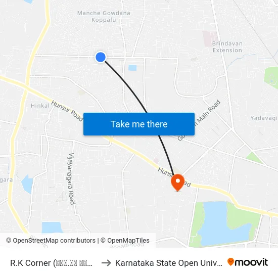 R.K Corner (ಆರ್.ಕೆ ಕಾರ್ನರ್) to Karnataka State Open University map