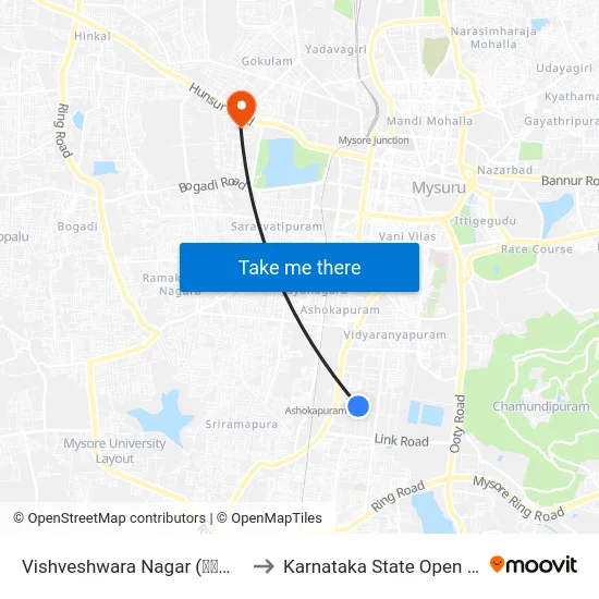 Vishveshwara Nagar (ವಿಶ್ವೇಶ್ವರ ನಗರ) to Karnataka State Open University map