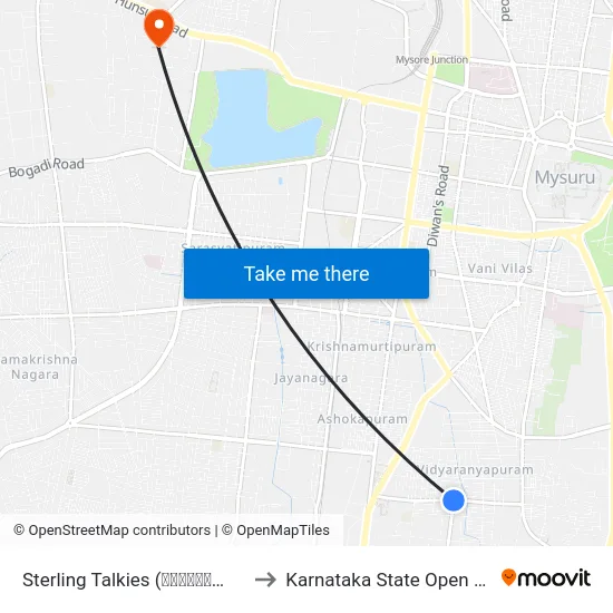 Sterling Talkies (ಸ್ಟೆರ್ಲಿಂಗ್ ಟಾಕೀಸ್) to Karnataka State Open University map